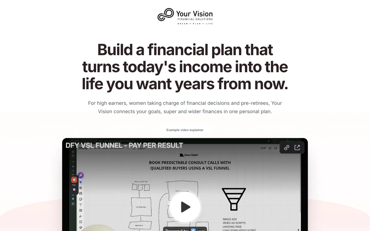 Landing page preview for Your Vision Financial Solutions